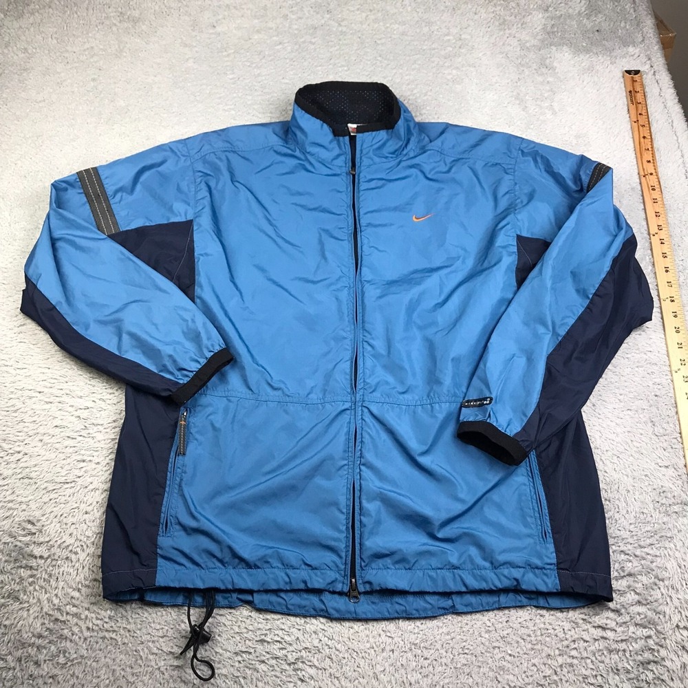 Nike Jacket‎ Mens XL Blue Lined Vented Windbreaker Gold Swoosh Logo Vintage 90s